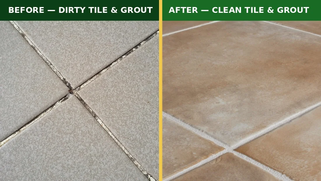 Ceramic tile and grout before and after deep cleaning restoration in Ocean County, NJ